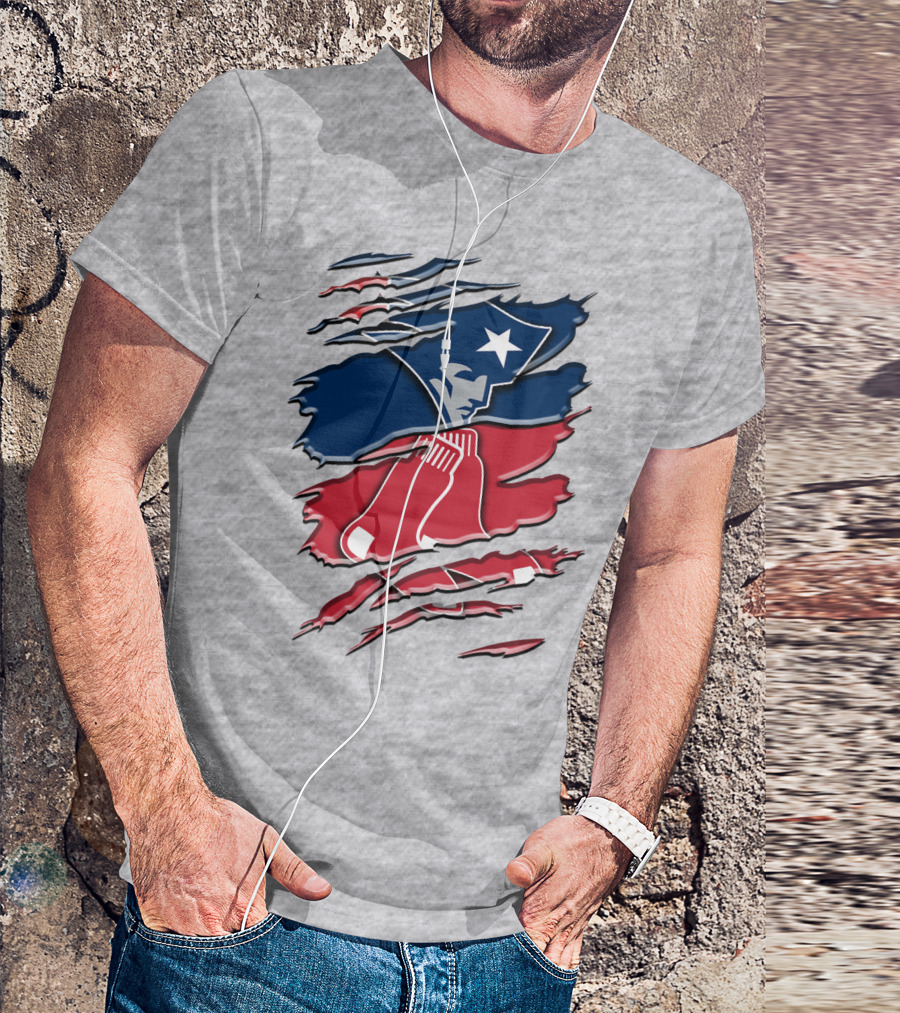 Patriots And Red Sox Ripped Design Rah 092 T-Shirt