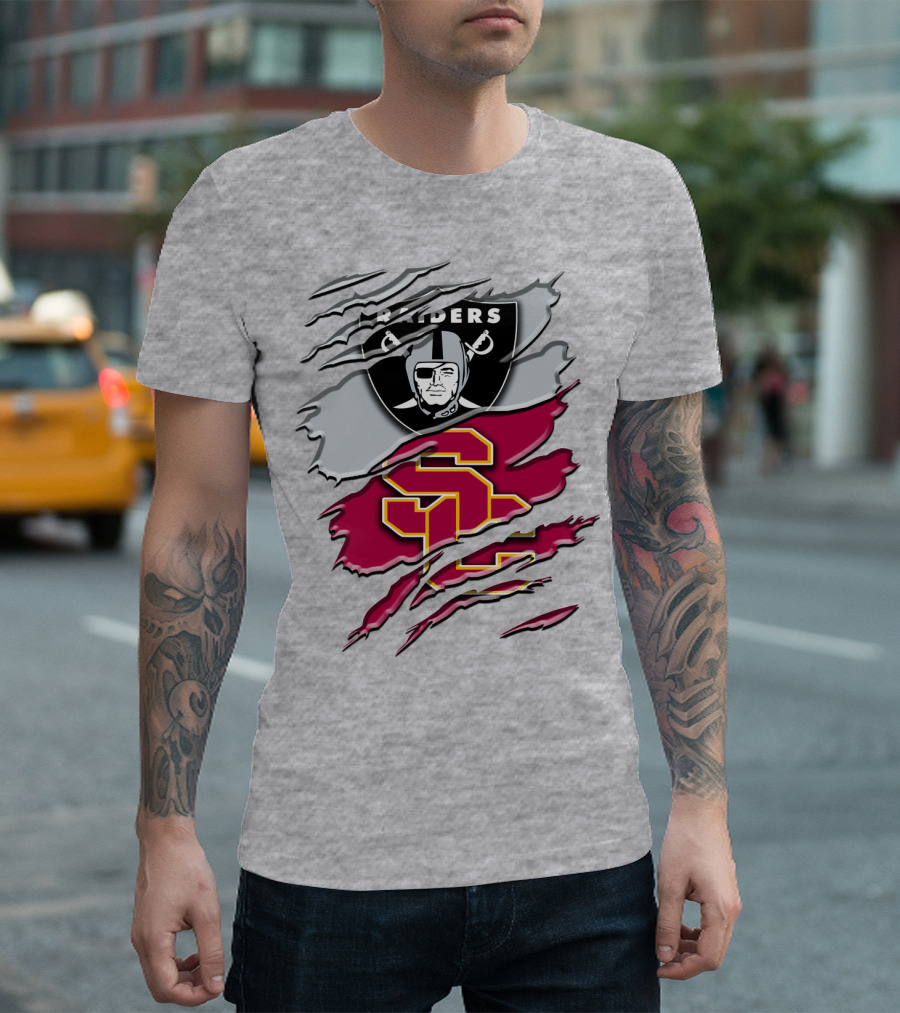 Raiders And Usc Trojans Logo Fusion Rah 098 T-Shirt