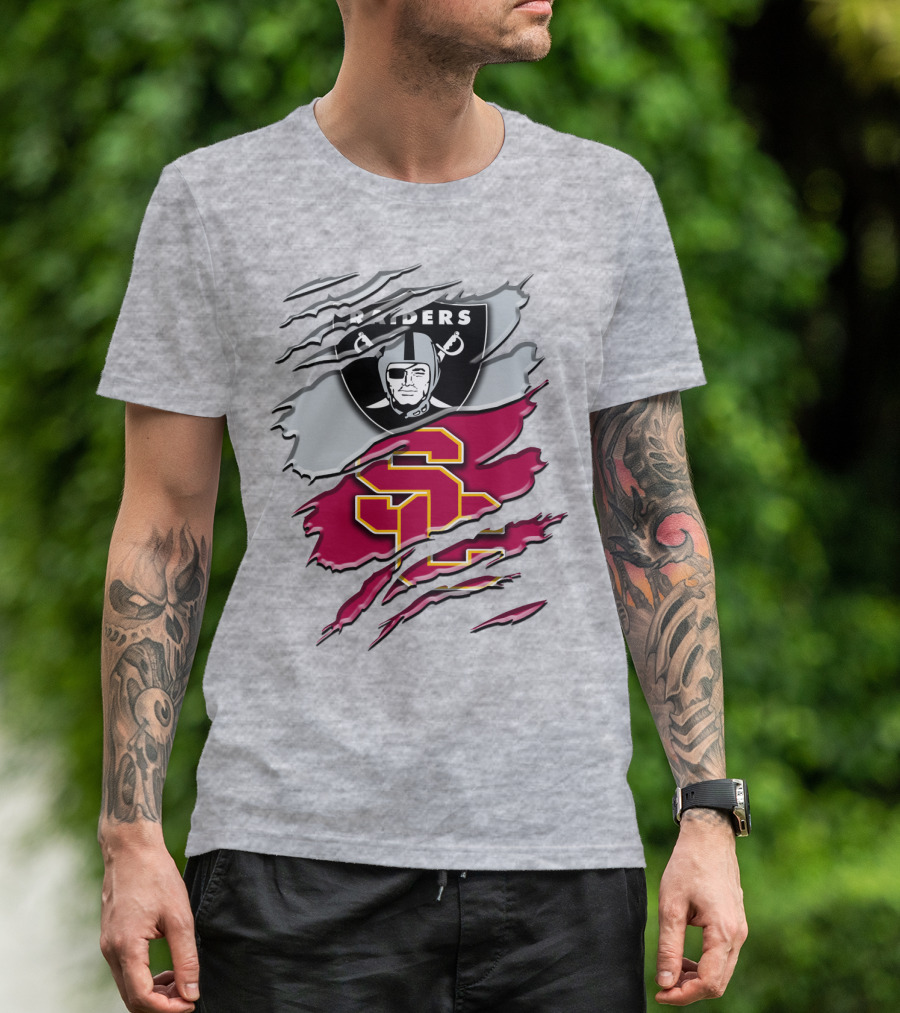 Raiders And Usc Trojans Logo Fusion Rah 098 T-Shirt