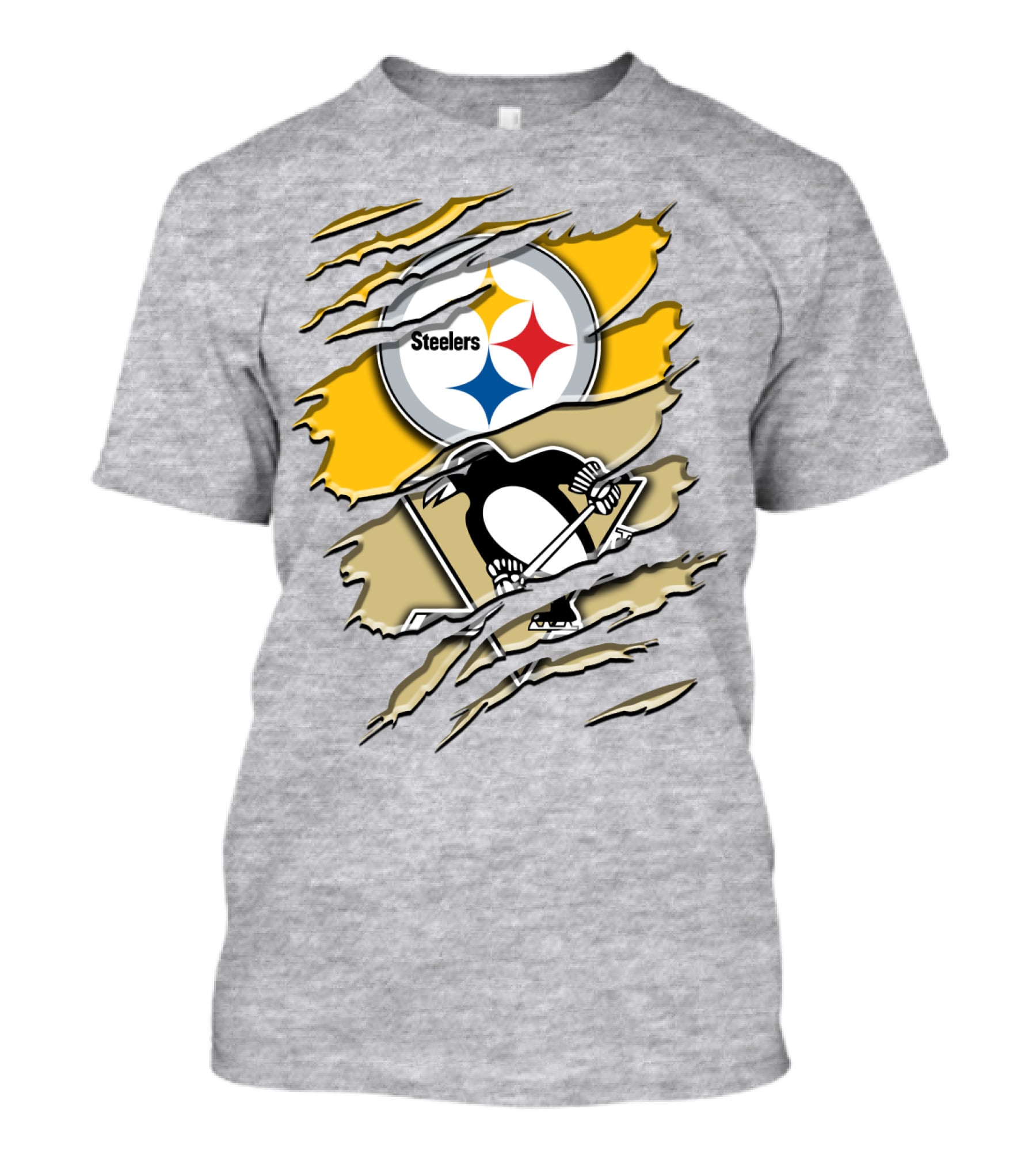 Steelers Penguins Torn Scratches Logo Collaboration T-Shirt