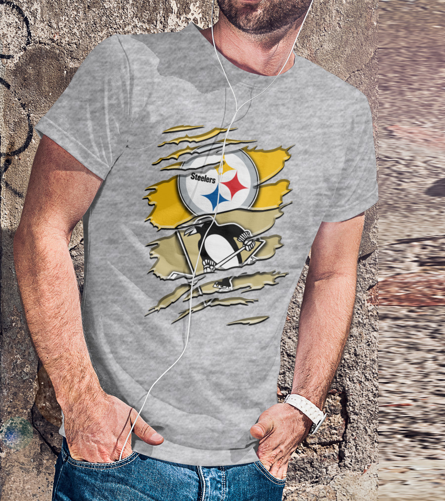 Steelers Penguins Torn Scratches Logo Collaboration T-Shirt