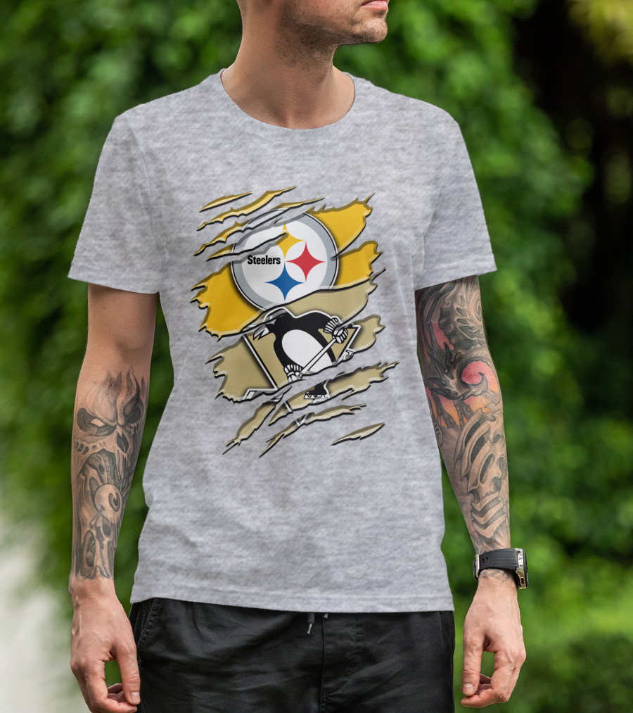 Steelers Penguins Torn Scratches Logo Collaboration T-Shirt
