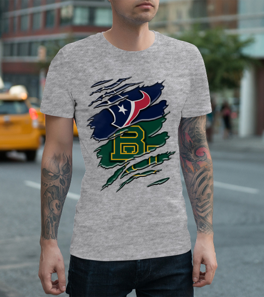 Baylor Bears Houston Texans Ripped Graphic Rah 116 T-Shirt