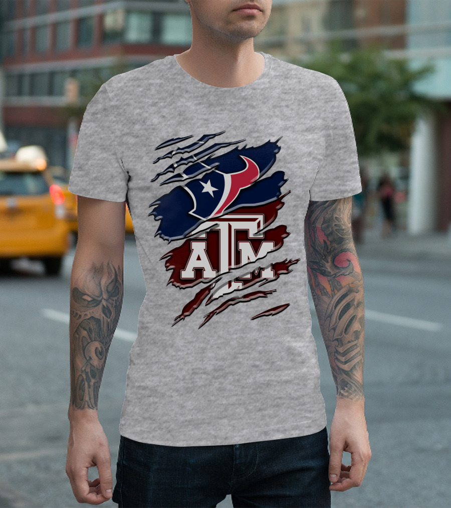 Texas A&M Aggies Houston Texans Torn Flag T-Shirt