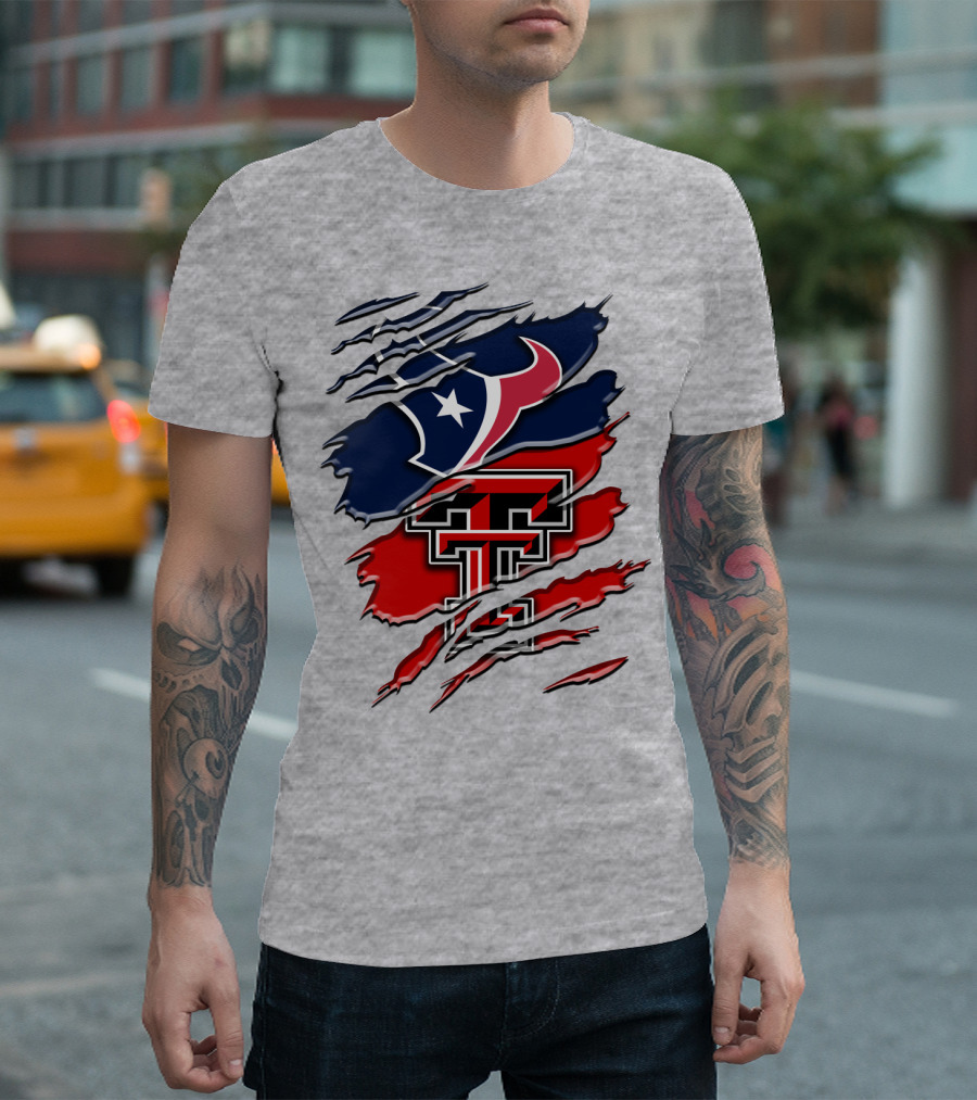Houston Texans And Texas Tech Red Raiders Rip T-Shirt