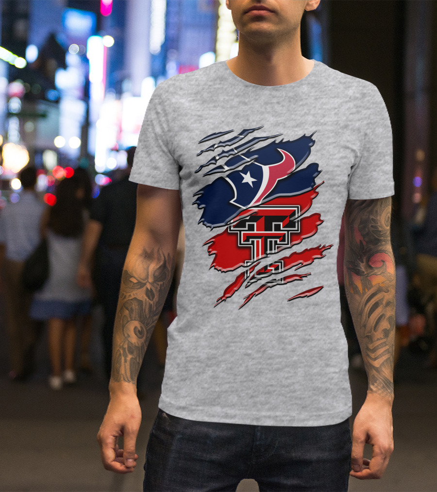 Houston Texans And Texas Tech Red Raiders Rip T-Shirt