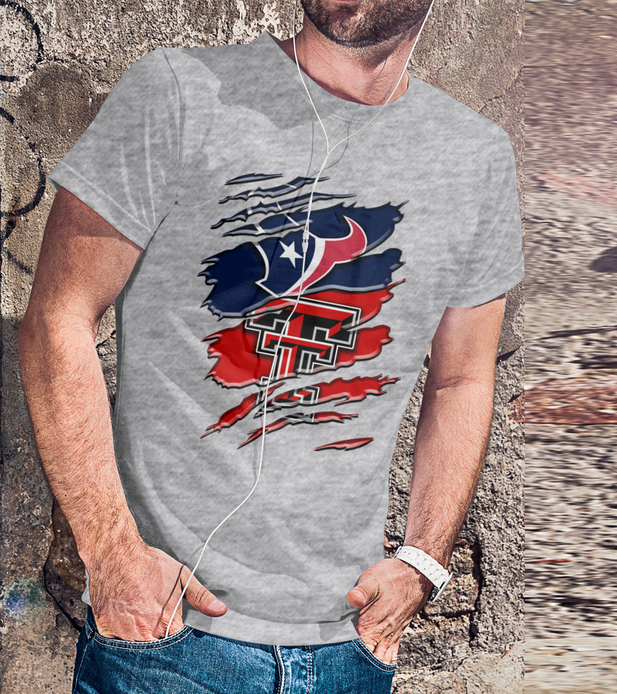 Houston Texans And Texas Tech Red Raiders Rip T-Shirt