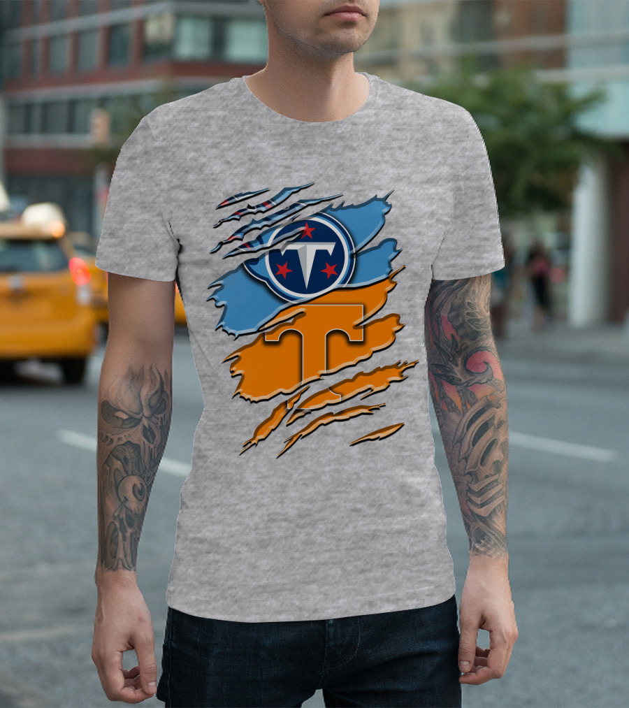Tennessee Titans Logo With Tennessee Volunteers Colors Ripped Design Rah 131 T-Shirt
