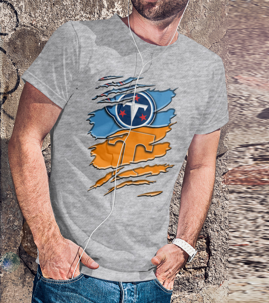 Tennessee Titans Logo With Tennessee Volunteers Colors Ripped Design Rah 131 T-Shirt