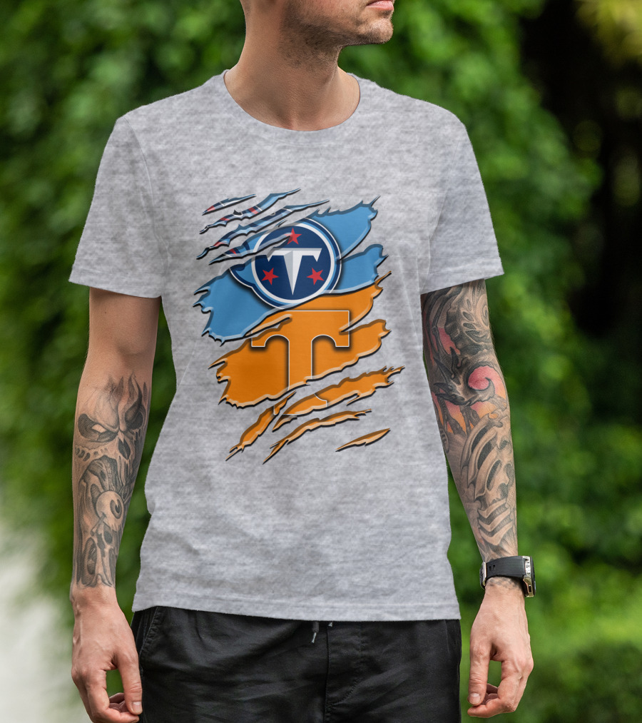 Tennessee Titans Logo With Tennessee Volunteers Colors Ripped Design Rah 131 T-Shirt