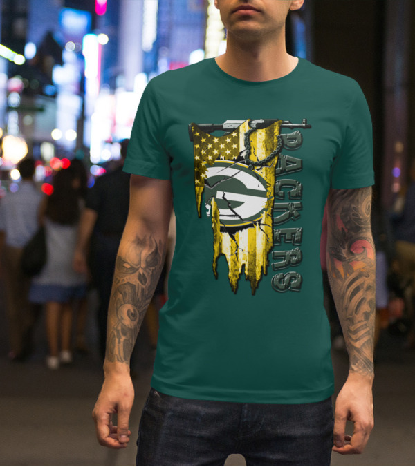 Packers Green Bay American Flag Distressed T-Shirt