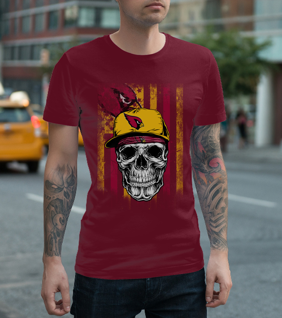 Arizona Cardinals Skull With Yellow Cap And Red T-Shirt