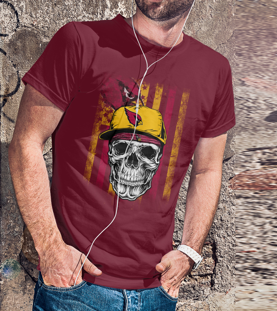 Arizona Cardinals Skull With Yellow Cap And Red T-Shirt