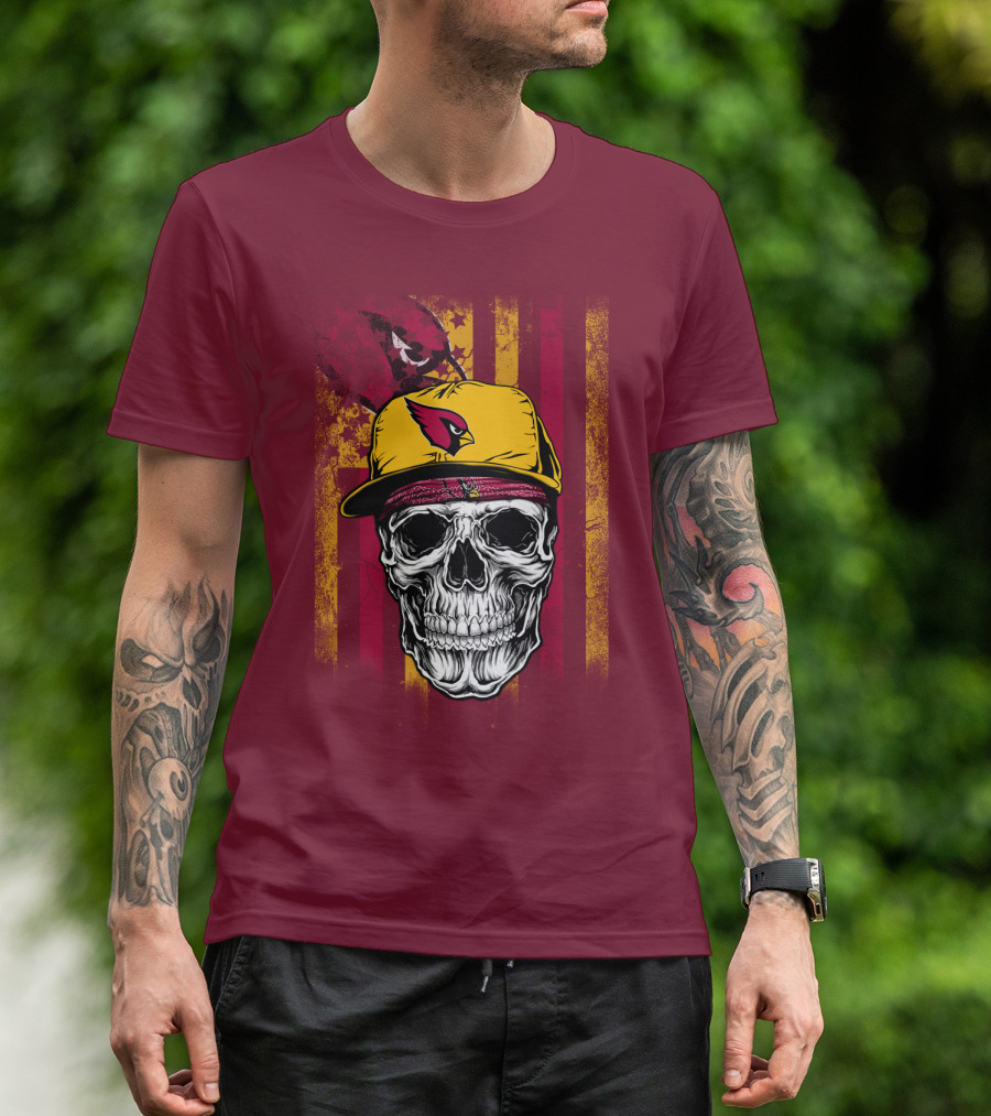 Arizona Cardinals Skull With Yellow Cap And Red T-Shirt