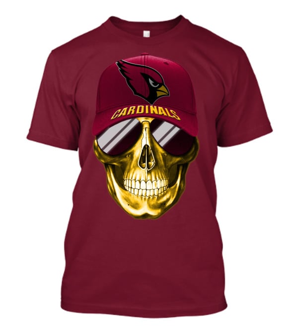 Arizona Cardinals Skull With Hat And Sunglasses T-Shirt