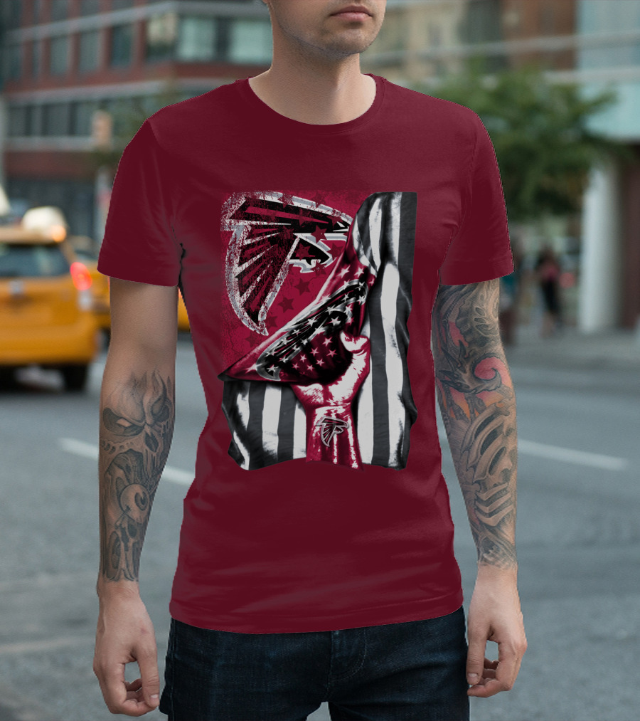Atlanta Falcons Logo Stars And Stripes Fist Raised T-Shirt