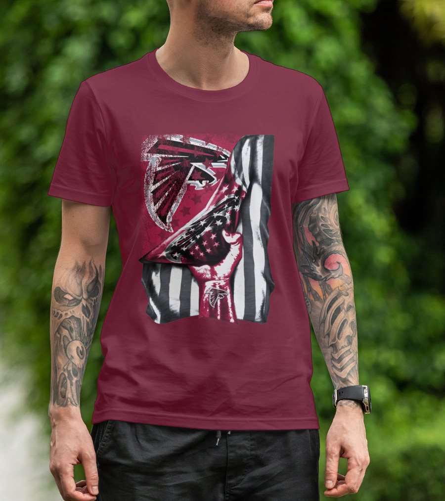 Atlanta Falcons Logo Stars And Stripes Fist Raised T-Shirt