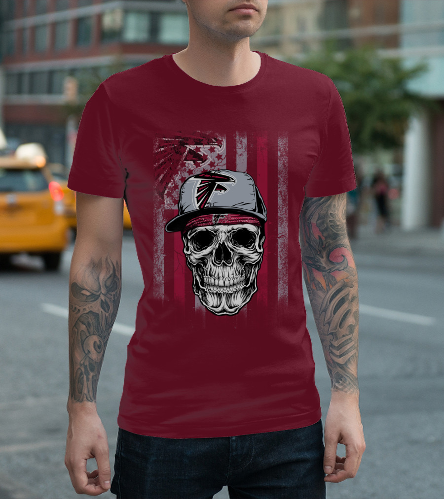 Atlanta Falcons Skull With Hat And Striped T-Shirt