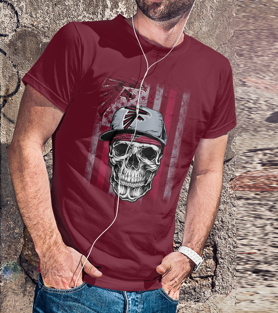 Atlanta Falcons Skull With Hat And Striped T-Shirt