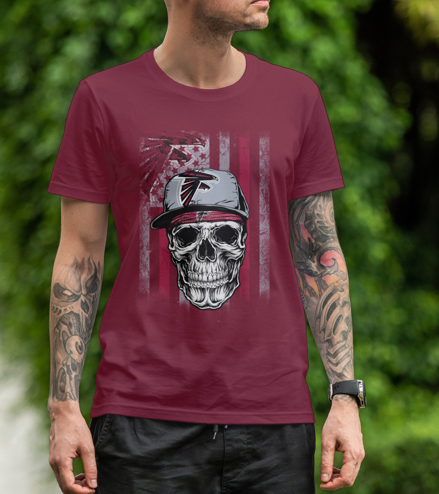 Atlanta Falcons Skull With Hat And Striped T-Shirt