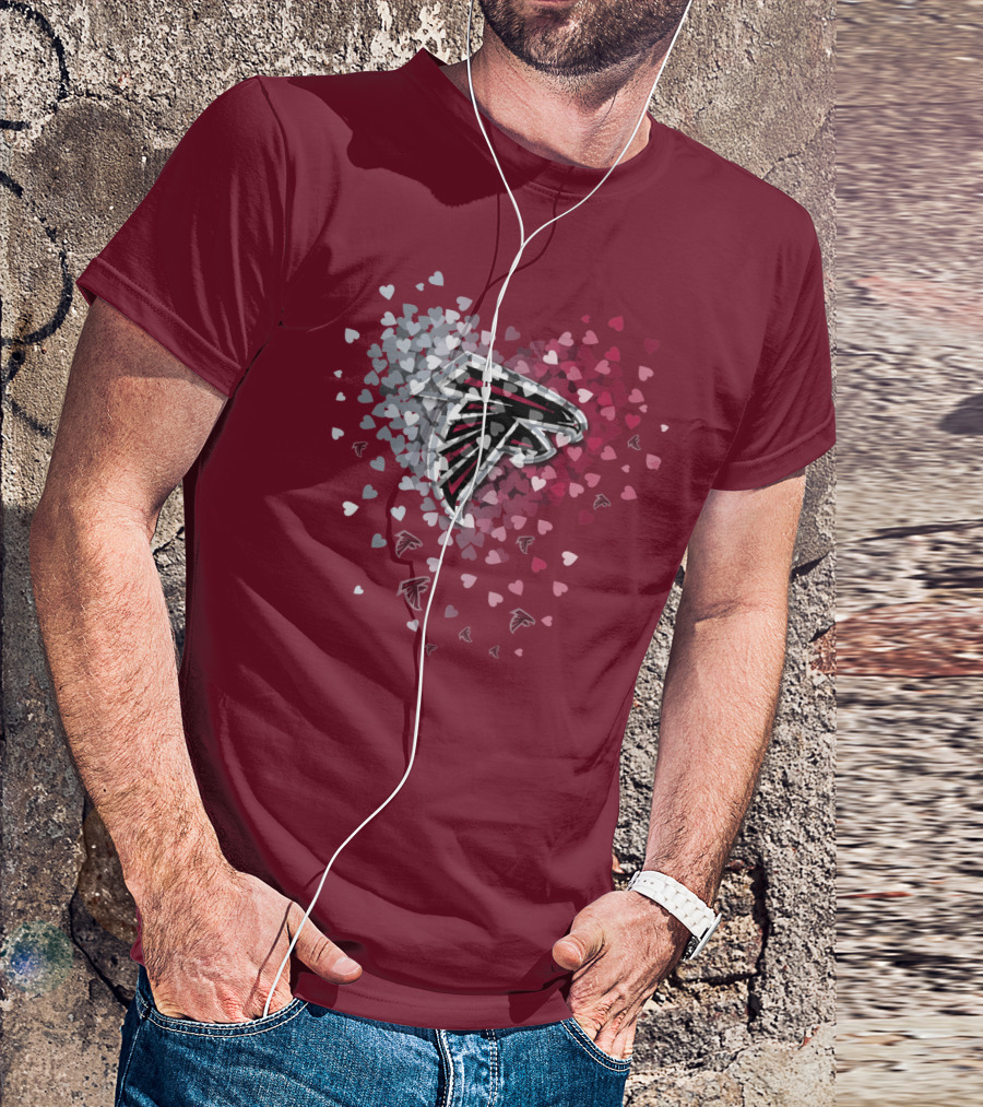 Atlanta Falcons Heart Logo With Red And Gray Hearts T-Shirt