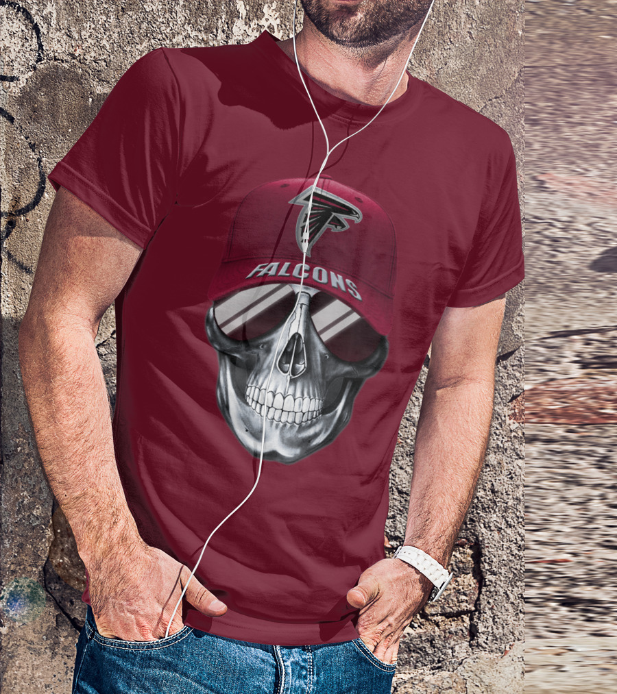 Atlanta Falcons Skull With Logo Hat And Sunglasses T-Shirt