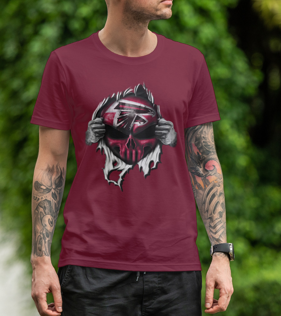Atlanta Falcons Skull Logo Tearing T-Shirt