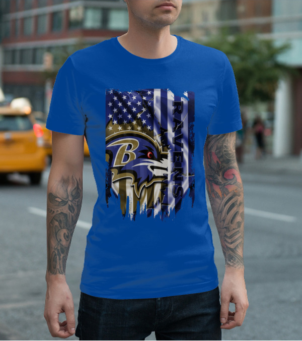 Baltimore Ravens American Flag Blend Football Team T-Shirt