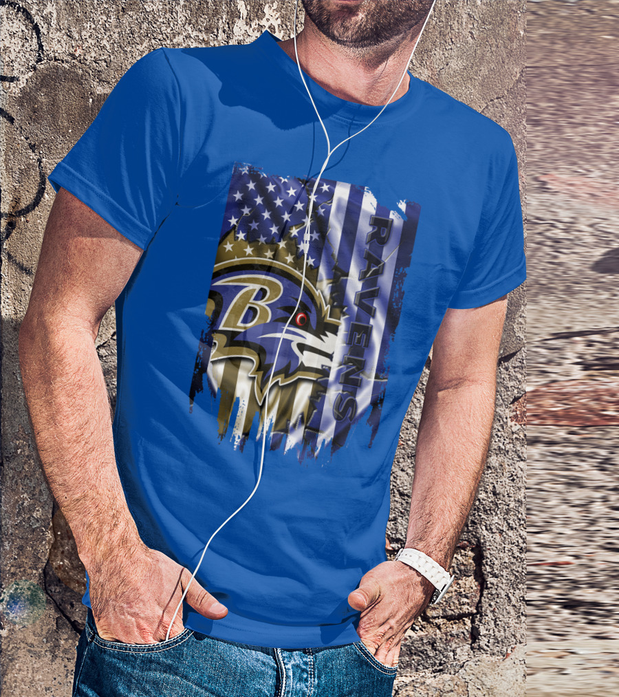 Baltimore Ravens American Flag Blend Football Team T-Shirt