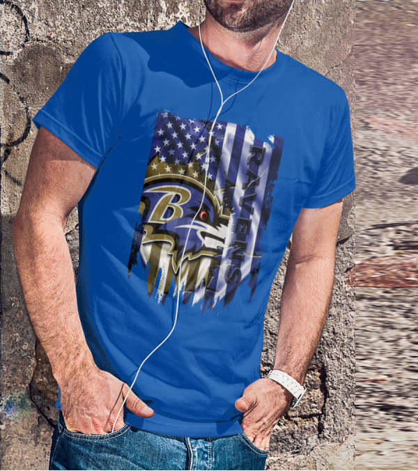 Baltimore Ravens American Flag Blend Football Team T-Shirt