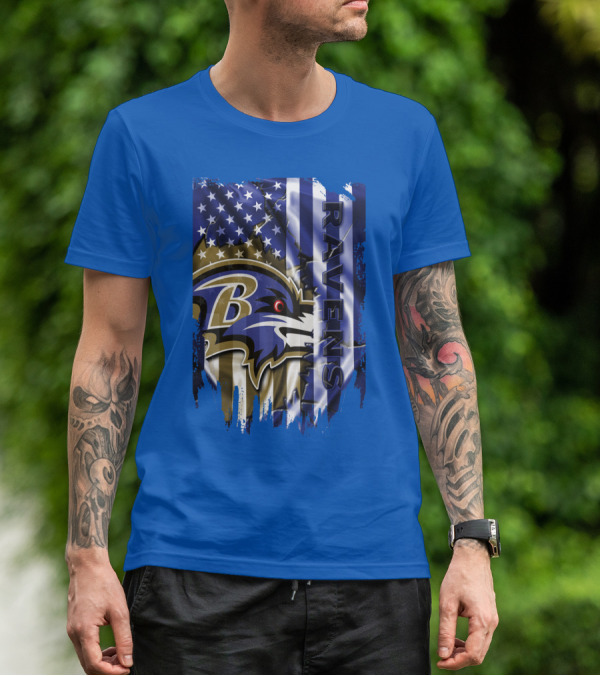 Baltimore Ravens American Flag Blend Football Team T-Shirt
