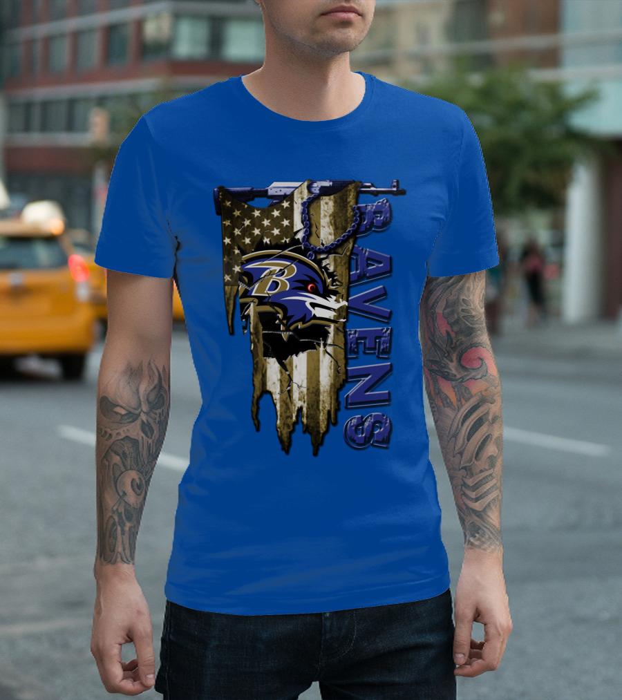 Baltimore Ravens American Flag Chain T-Shirt