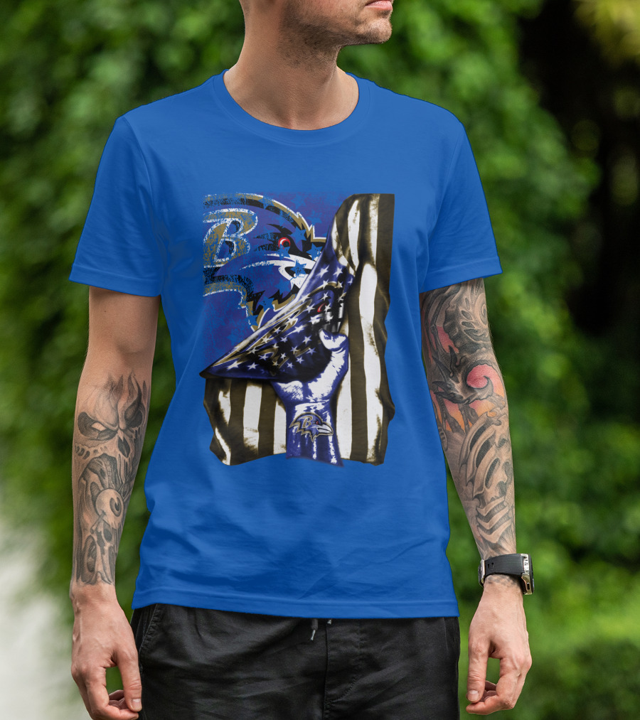 Baltimore Ravens Logo With American Flag Integration T-Shirt