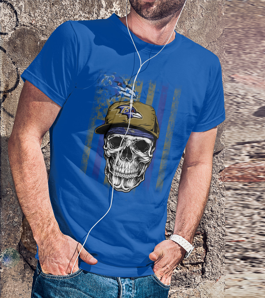 Baltimore Ravens Skull With Hat And Stylized Flag Elements T-Shirt