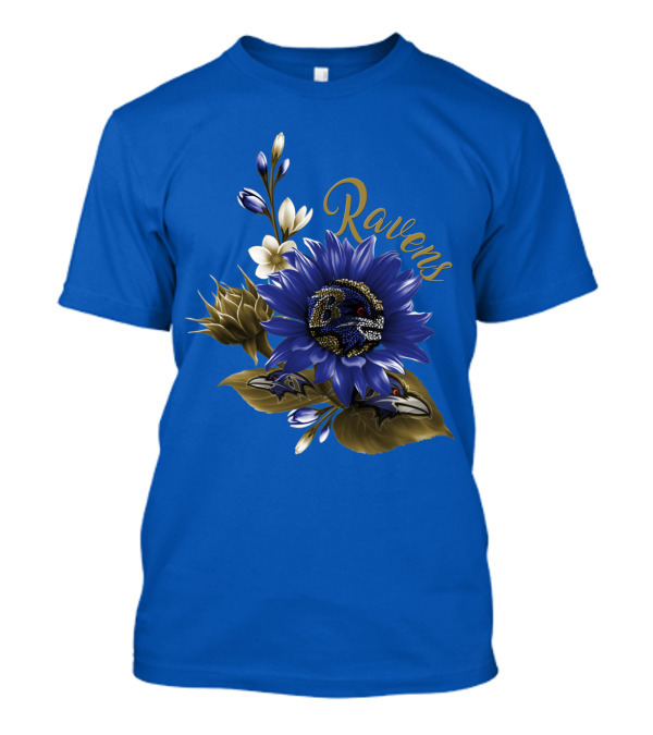 Ravens Baltimore Floral Logo Blue背景 T-Shirt