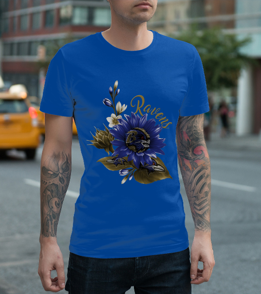 Ravens Baltimore Floral Logo Blue背景 T-Shirt