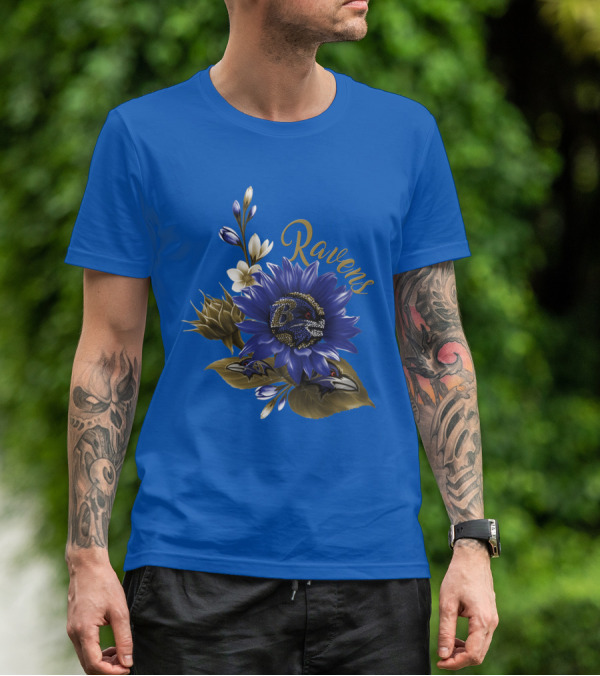 Ravens Baltimore Floral Logo Blue背景 T-Shirt