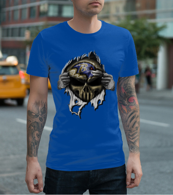 Baltimore Ravens Skull Logo Tear Reveal T-Shirt