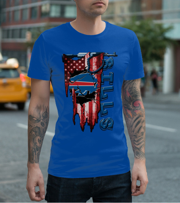 Buffalo Bills American Flag Chain Blue Logo Theme T-Shirt