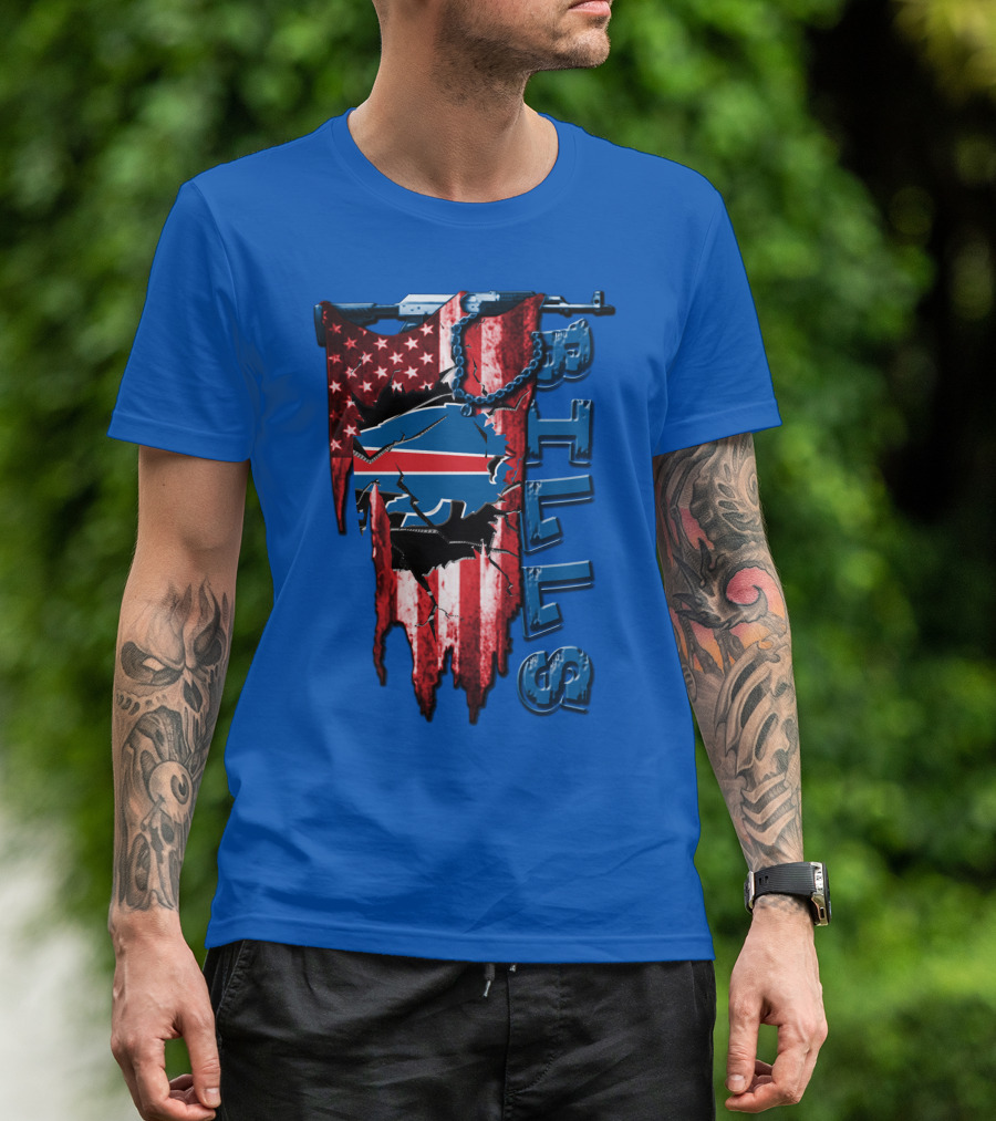 Buffalo Bills American Flag Chain Blue Logo Theme T-Shirt