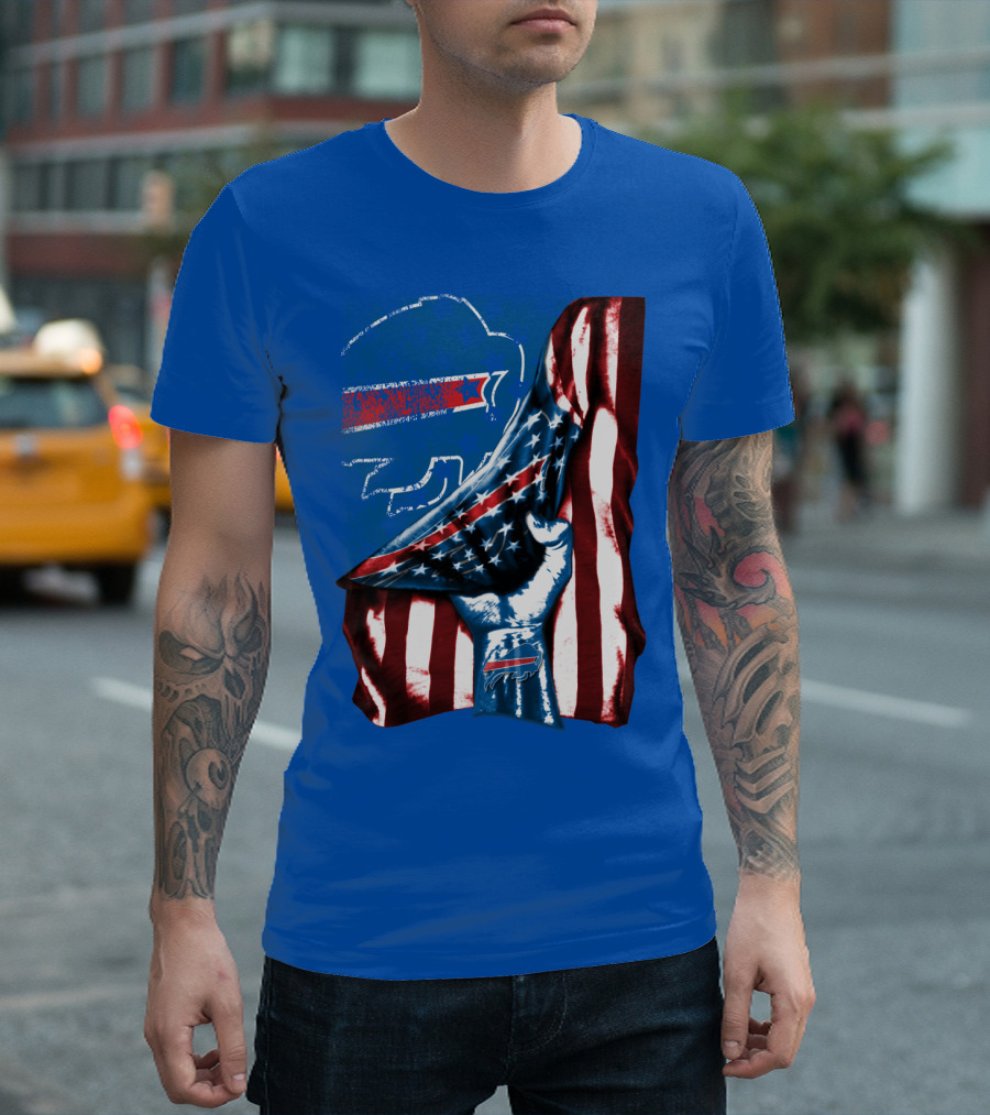Buffalo Bills Patriotic Flag Fist With Team Logo And Silhouette T-Shirt