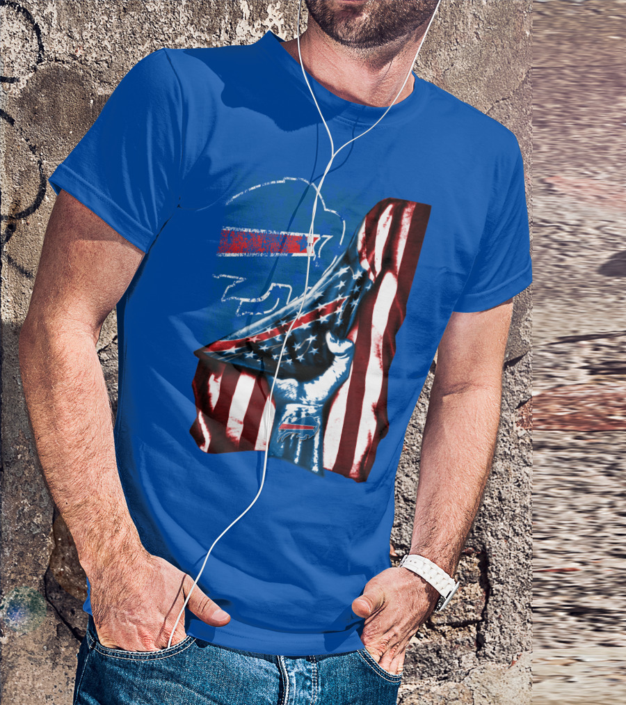 Buffalo Bills Patriotic Flag Fist With Team Logo And Silhouette T-Shirt