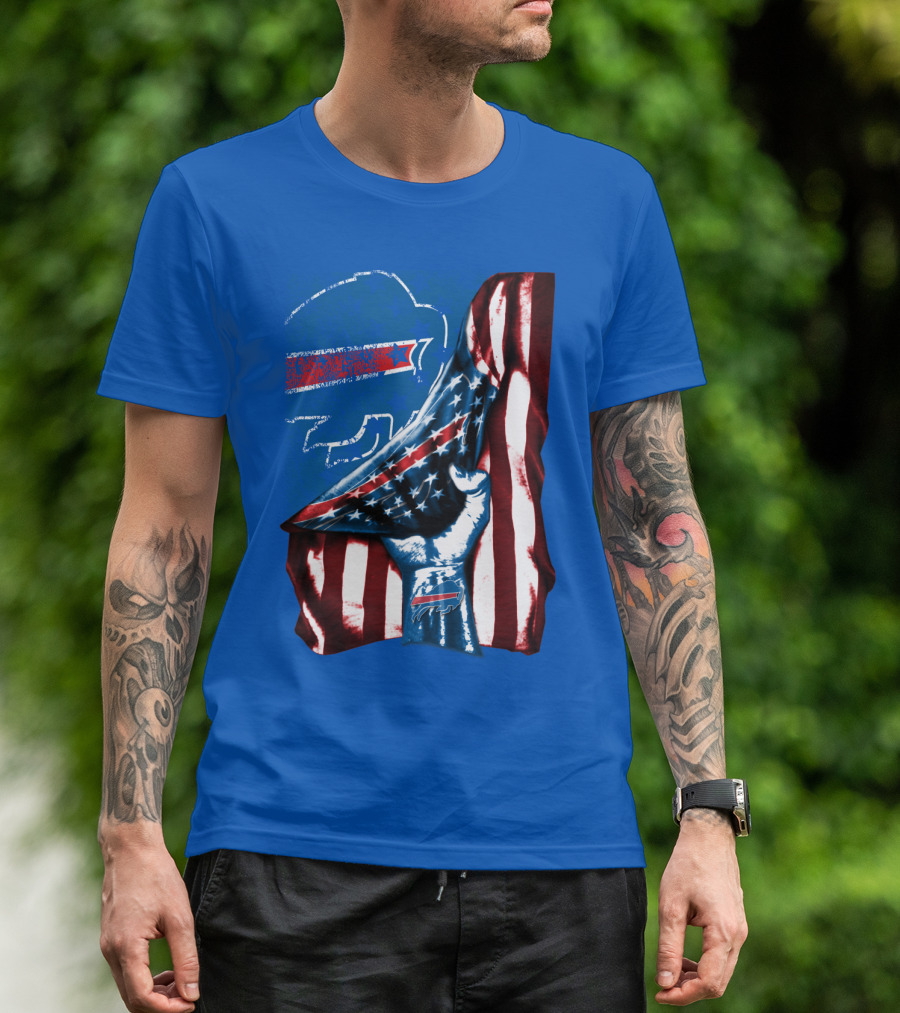 Buffalo Bills Patriotic Flag Fist With Team Logo And Silhouette T-Shirt