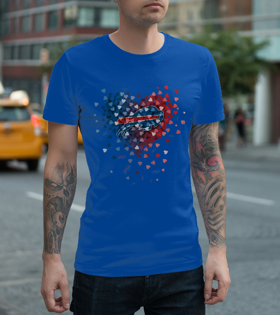 Buffalo Bills Heart-Shaped Logo With Colorful Hearts T-Shirt