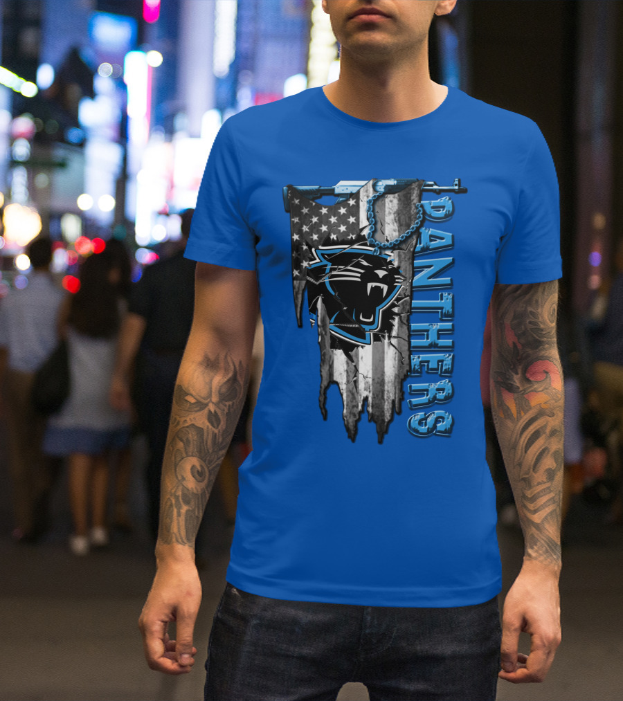 American Flag Carolina Panthers Logo Panthers T-Shirt