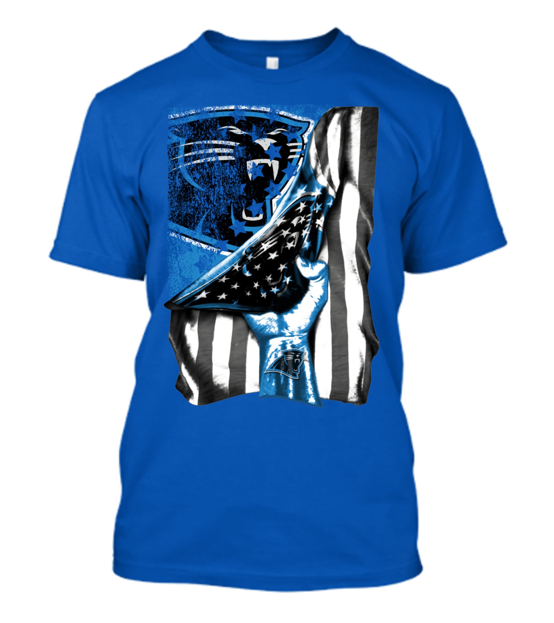 Carolina Panthers American Flag Hand Blue Graphic Fan Merchandise T-Shirt