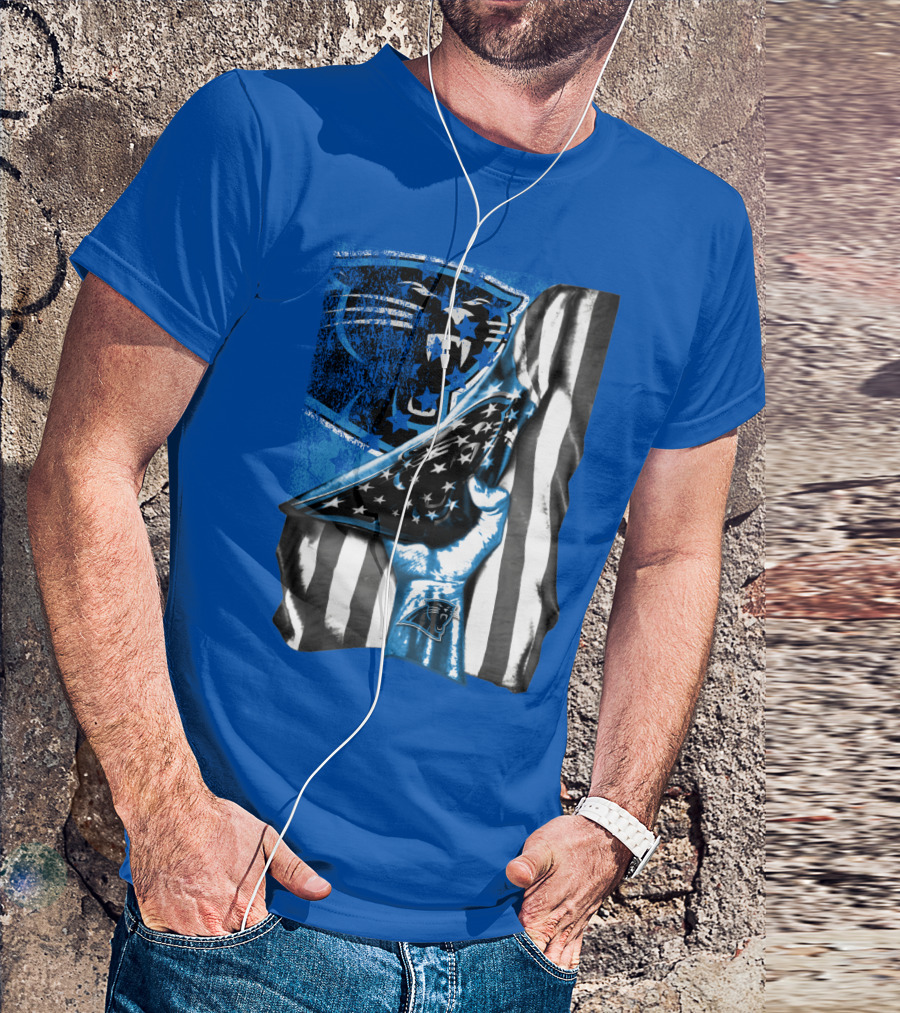 Carolina Panthers American Flag Hand Blue Graphic Fan Merchandise T-Shirt