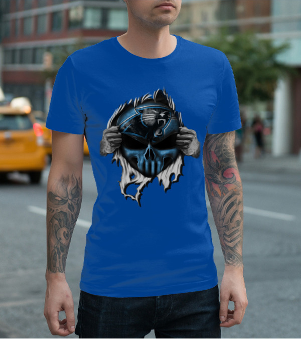 Carolina Panthers Skull Logo Rip T-Shirt
