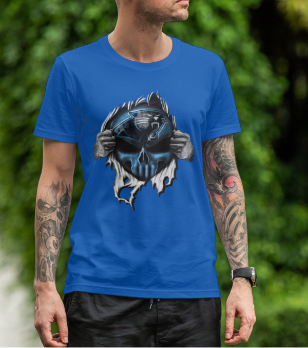 Carolina Panthers Skull Logo Rip T-Shirt