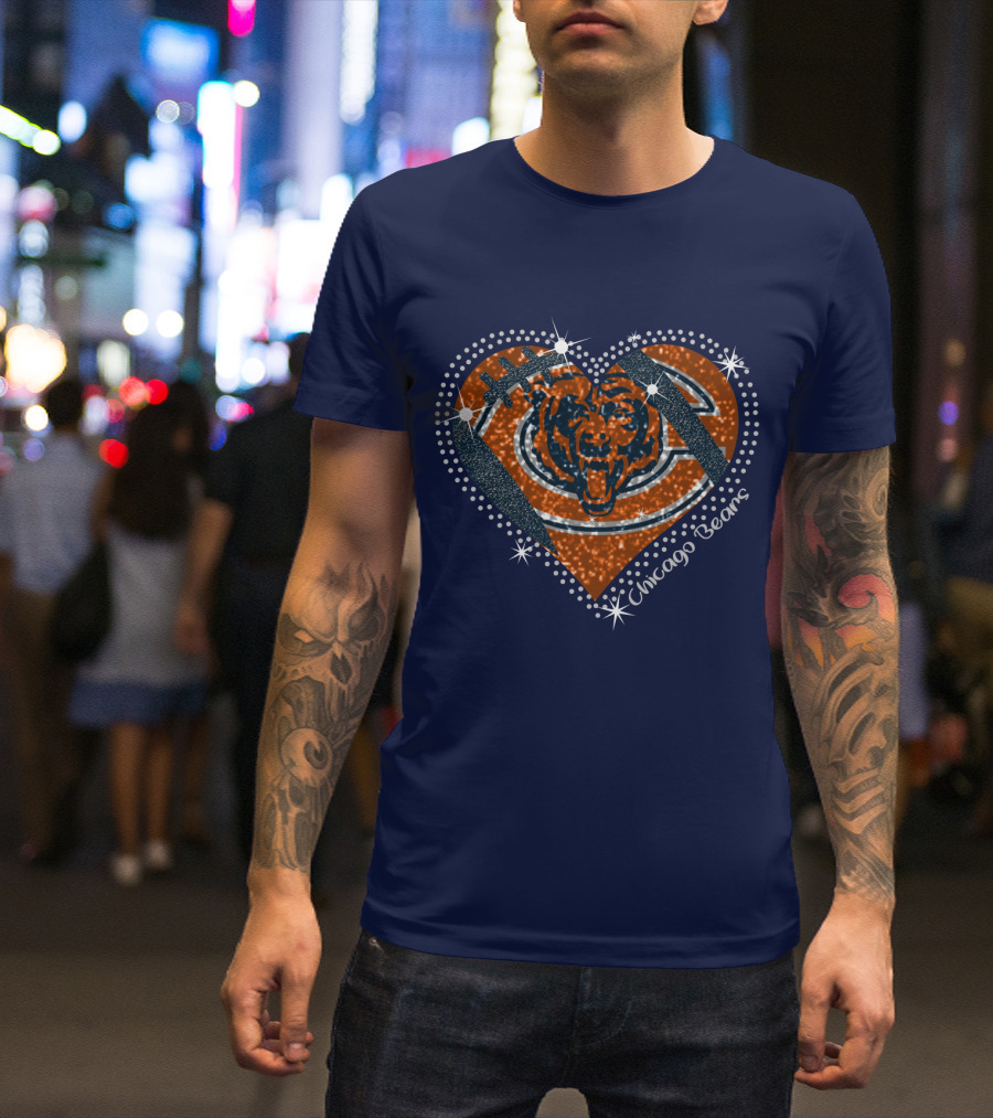Chicago Bears Heart Logo Football Sparkle T-Shirt